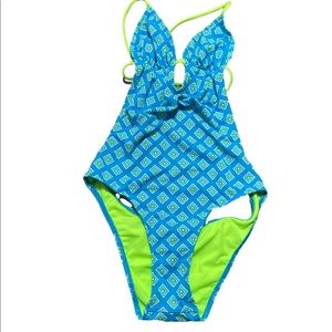 Hollister one piece bathing suit blue and green